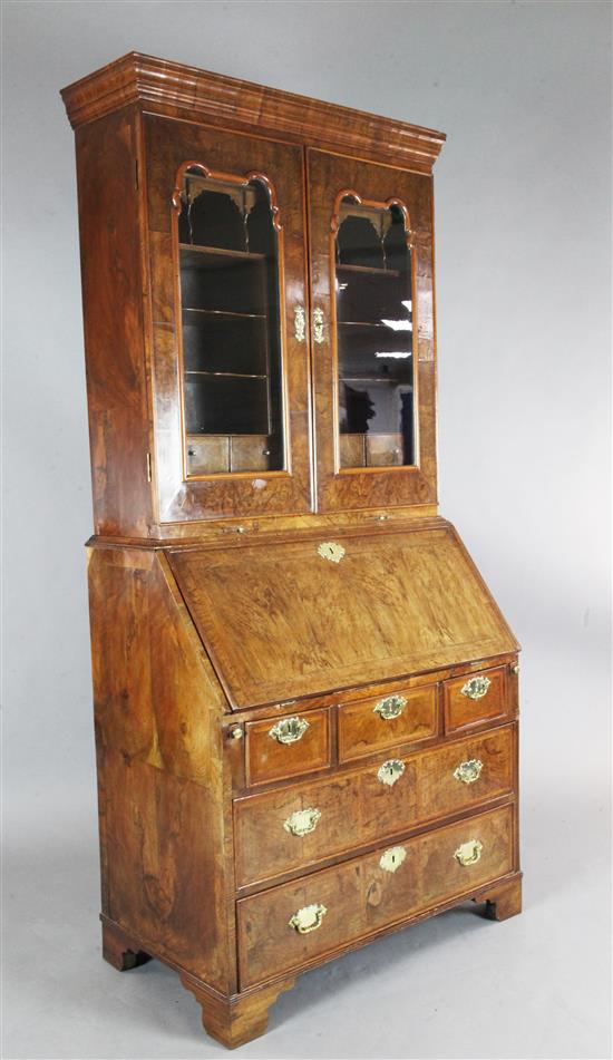 An early 18th century walnut bureau bookcase, W.3ft 2in. D.1ft 11in. H.7ft